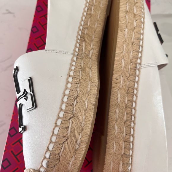 Tory Burch White Leather Logo Espadrille Loafers - Picture 6 of 7